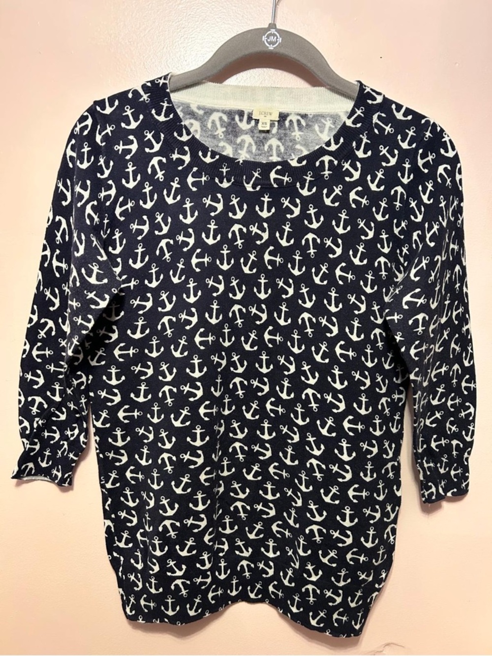 J. Crew Navy and White Anchor-Print Sweater